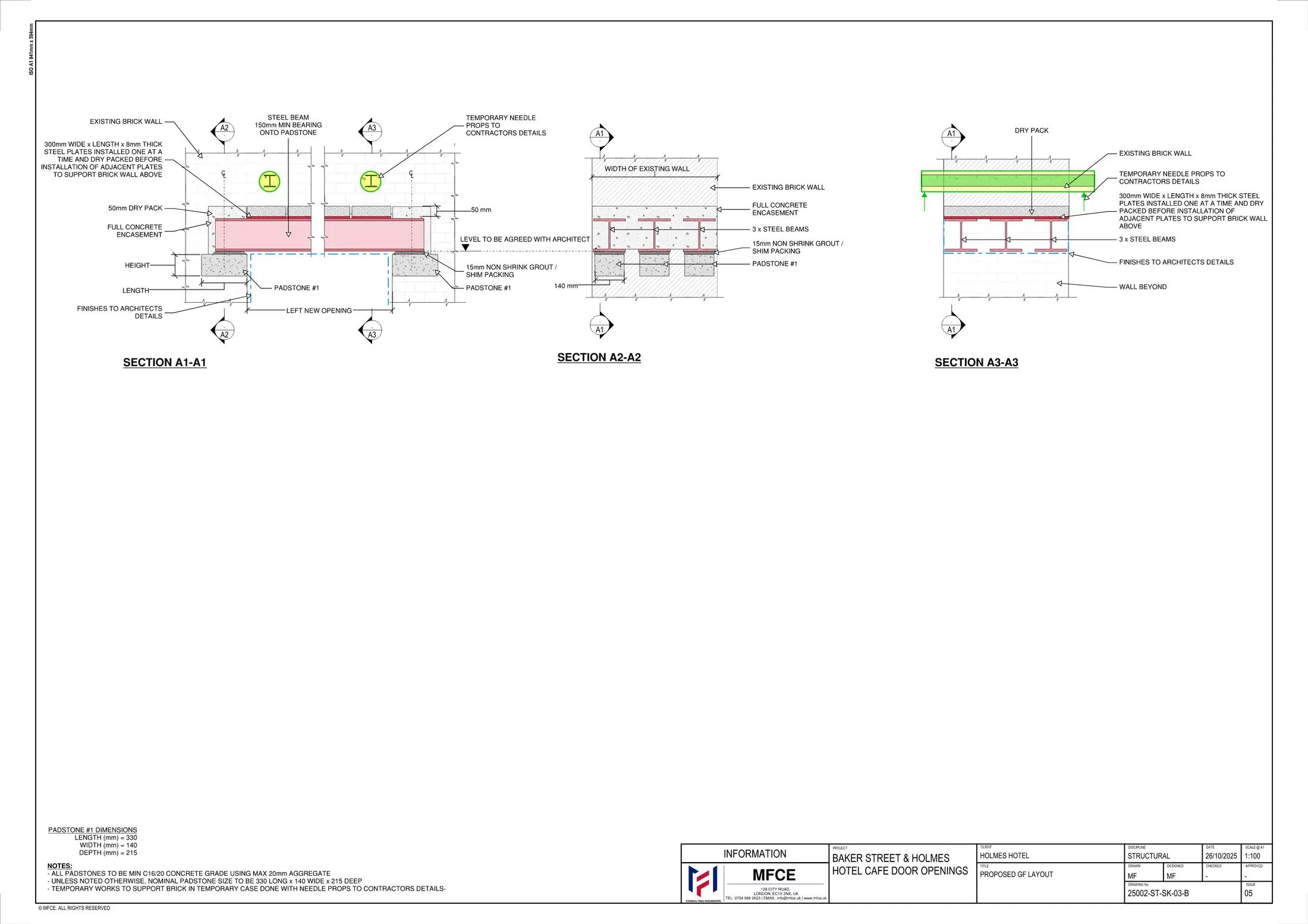 Structural sections through the proposed Bakers Street Coffee Shop openings