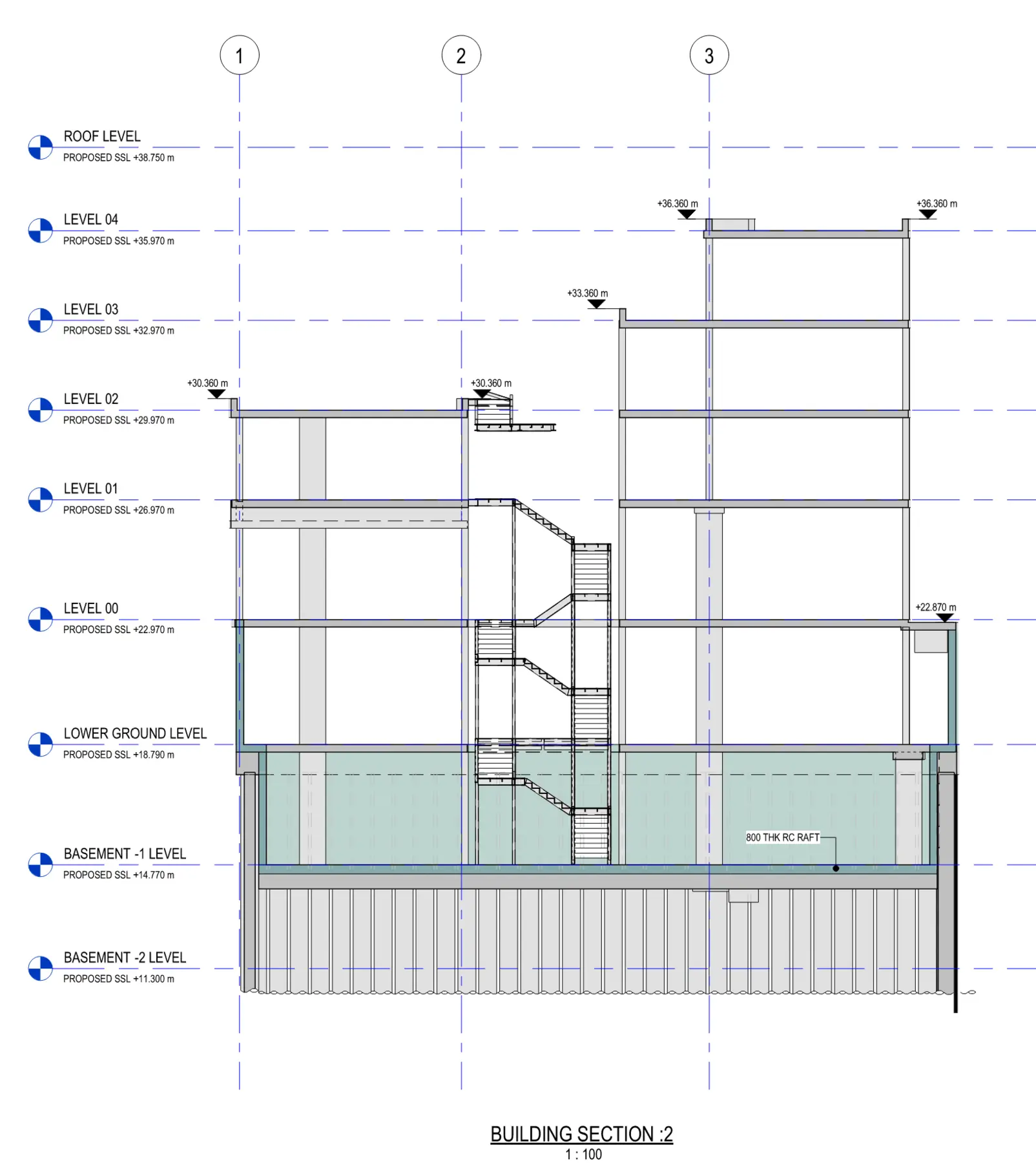 Building section through Camden Lifestyle Hotel and its two-storey basement