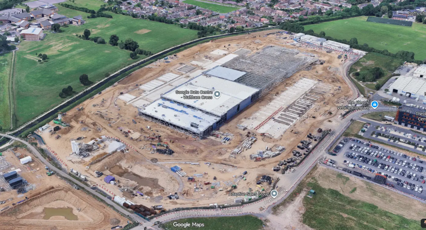 Public aerial map view of a hyperscale campus during construction