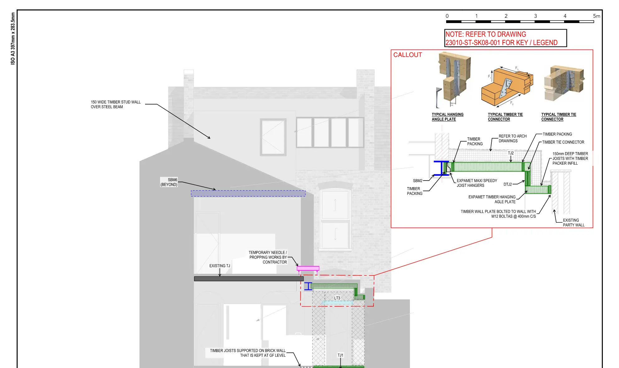 Structural section detailing the Dundonald Road rear extension