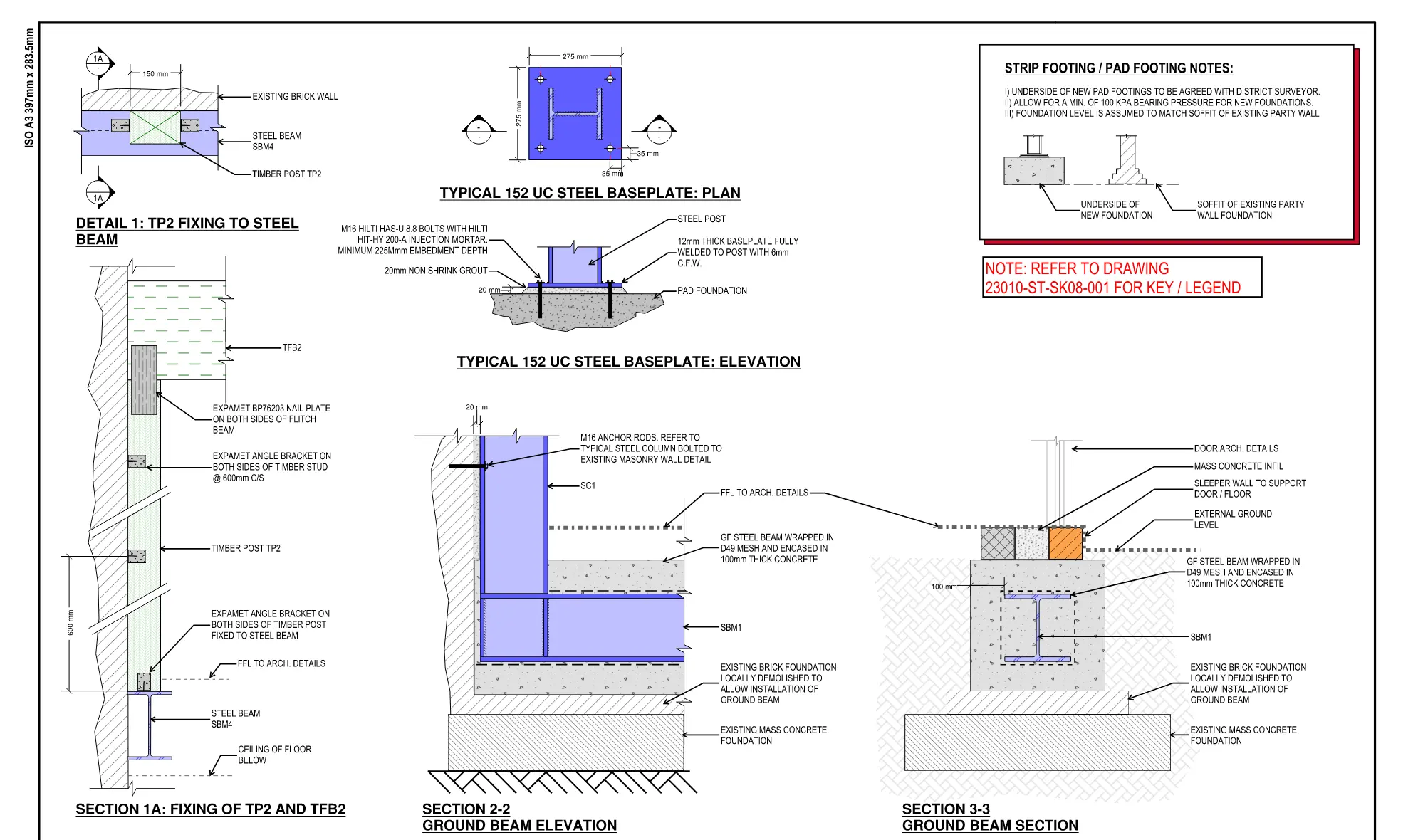 Typical steel support details for Dundonald Road