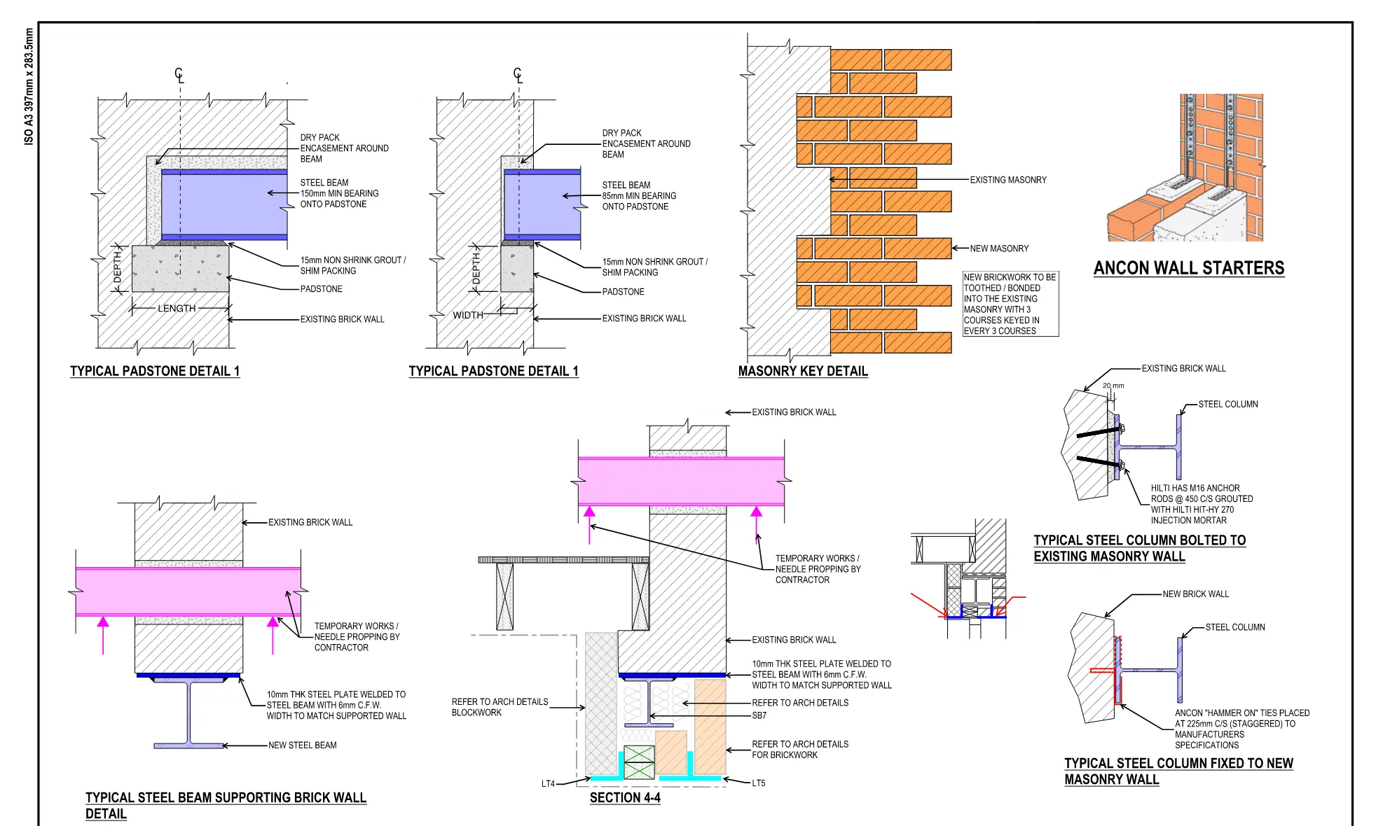 Typical masonry and beam connection details for Dundonald Road