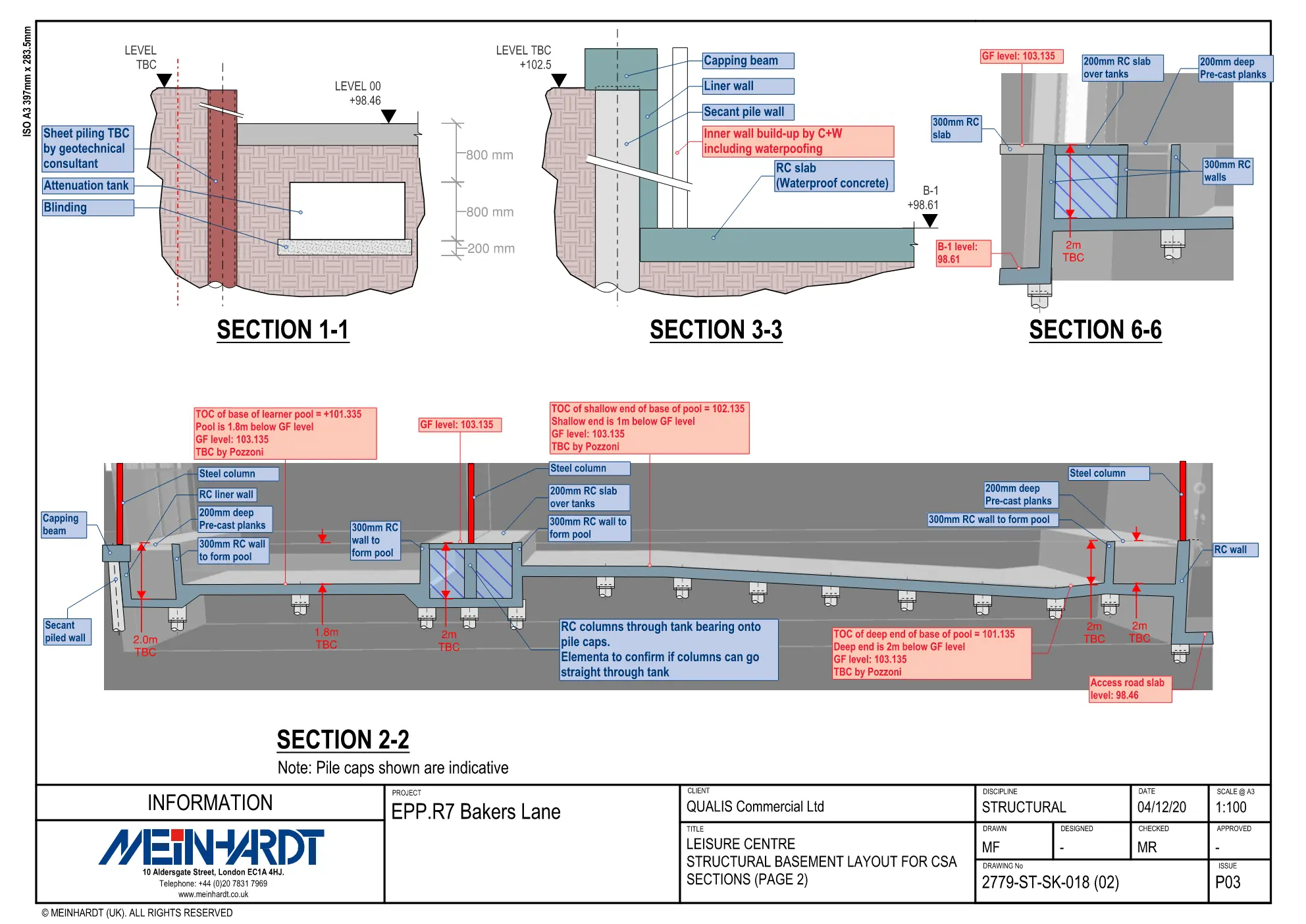 Structural sections through the Bakers Lane leisure-centre basement