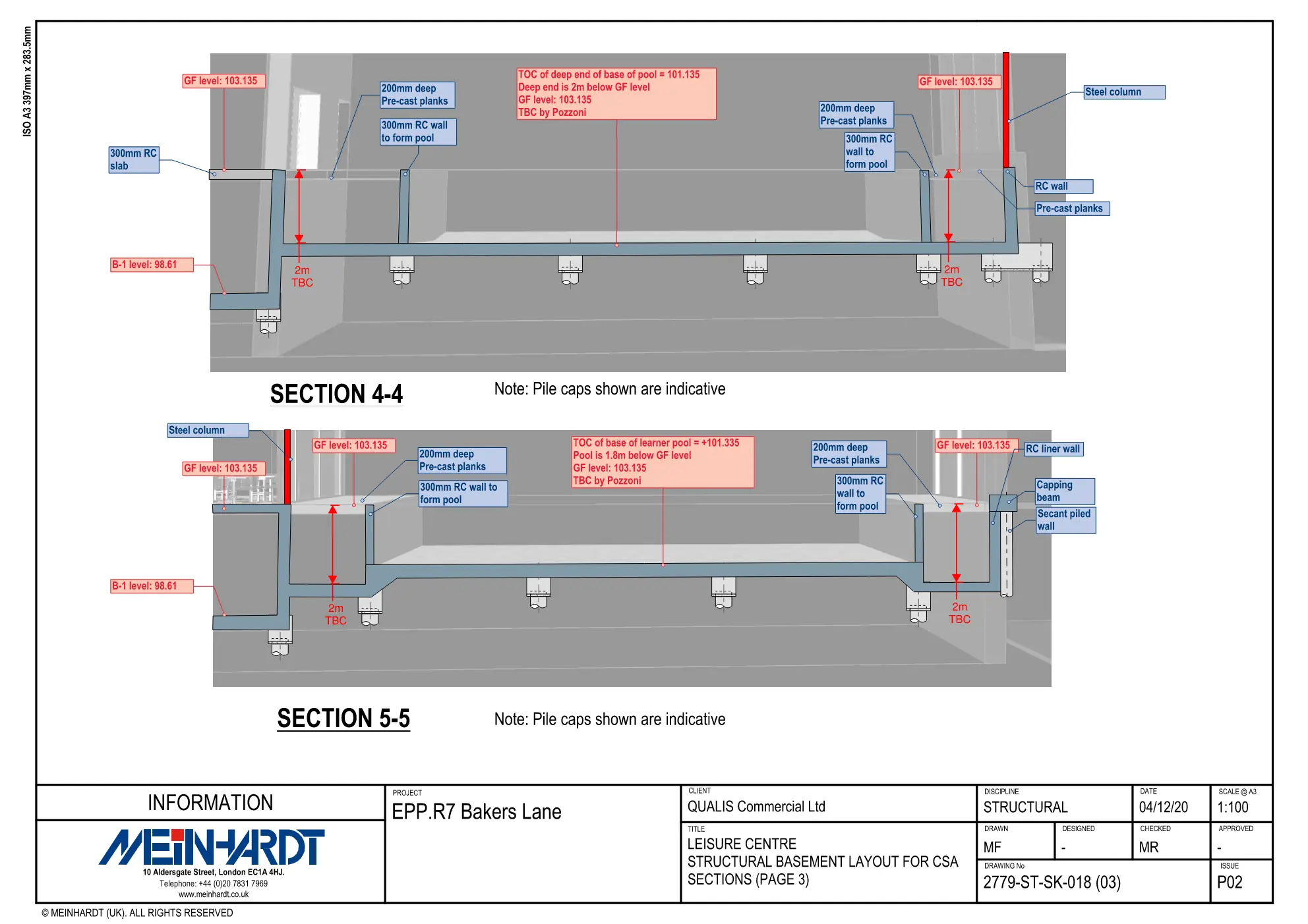 Detailed basement retaining-wall sections for Bakers Lane