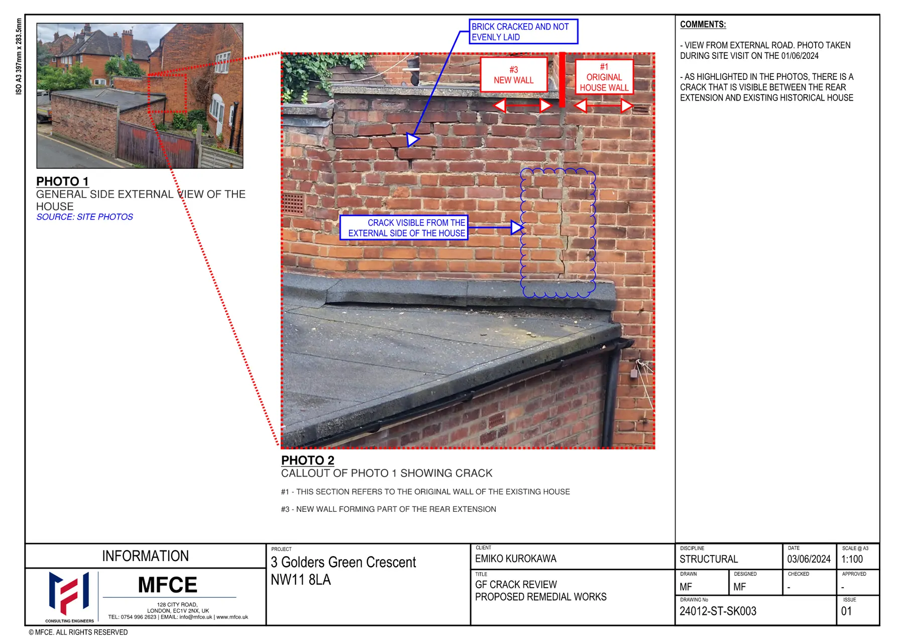 External masonry crack review and proposed remedial works at Golders Green Crescent