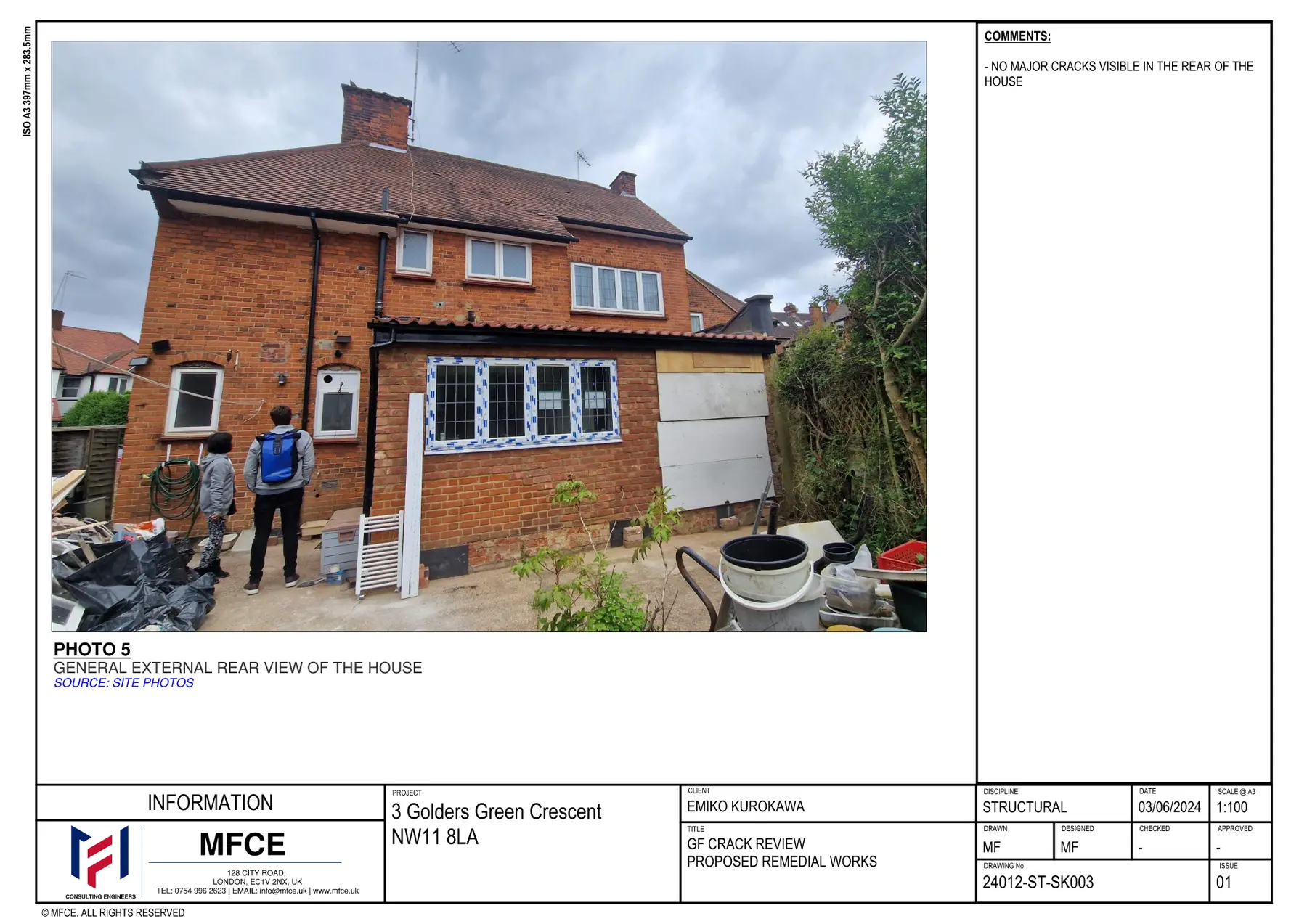 Rear elevation inspection at the Golders Green Crescent property