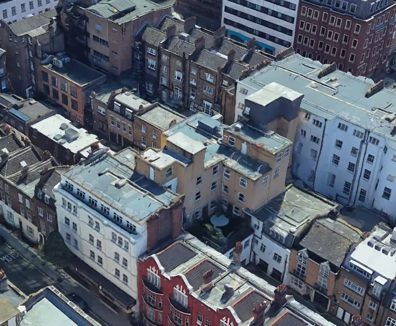 Aerial view of Holmes Hotel and its Baker Street and Chiltern Street frontages
