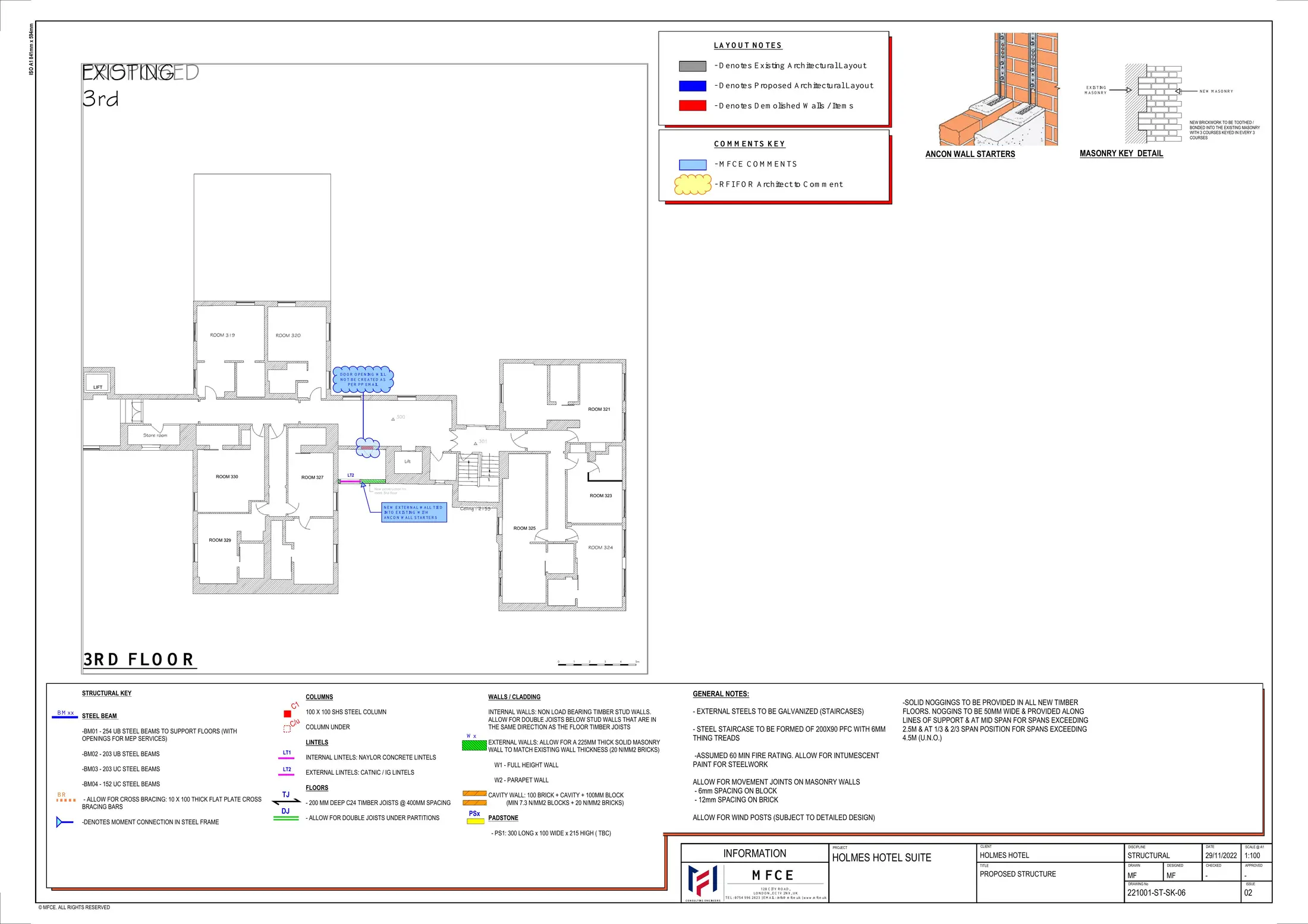 MFCE structural proposal at third-floor level for Holmes Hotel