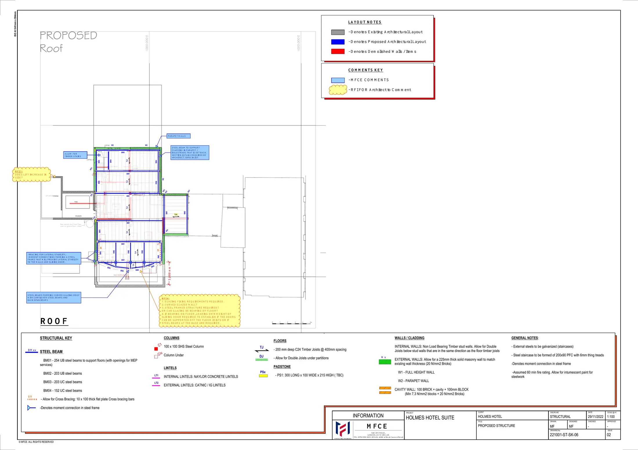 MFCE structural proposal for the new Holmes Hotel roof