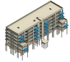 Lampton Road structural model showing flat slabs, reinforced-concrete cores and piled foundations