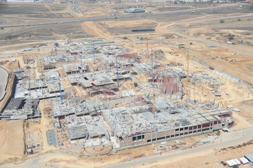 Reinforced concrete structure emerging across the Mall of Africa
