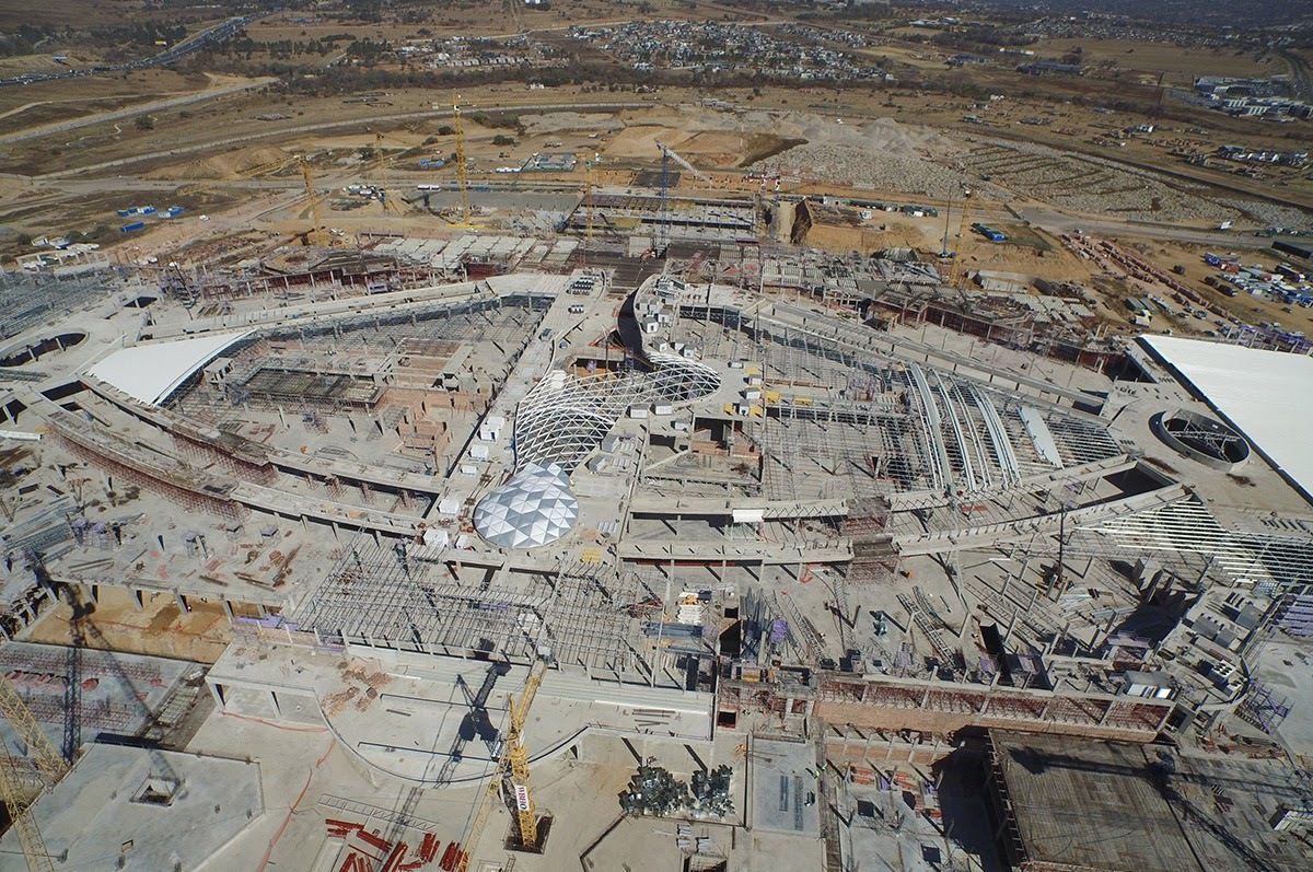 Close aerial view of reinforced concrete construction at the Mall of Africa