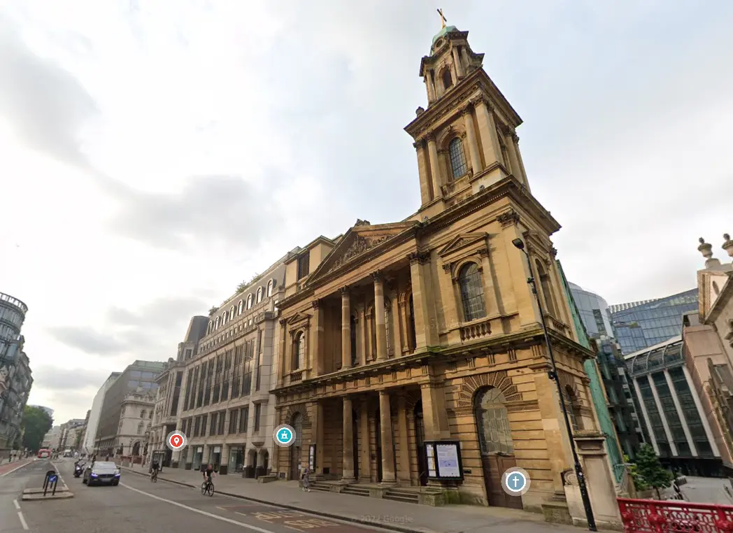 Street view of the City Temple and Morley House site on Holborn Viaduct