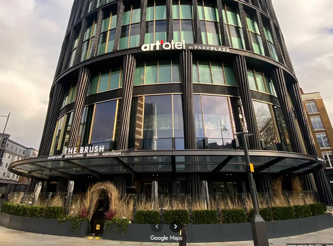 Freestanding planter boxes outside the Art Hotel in London