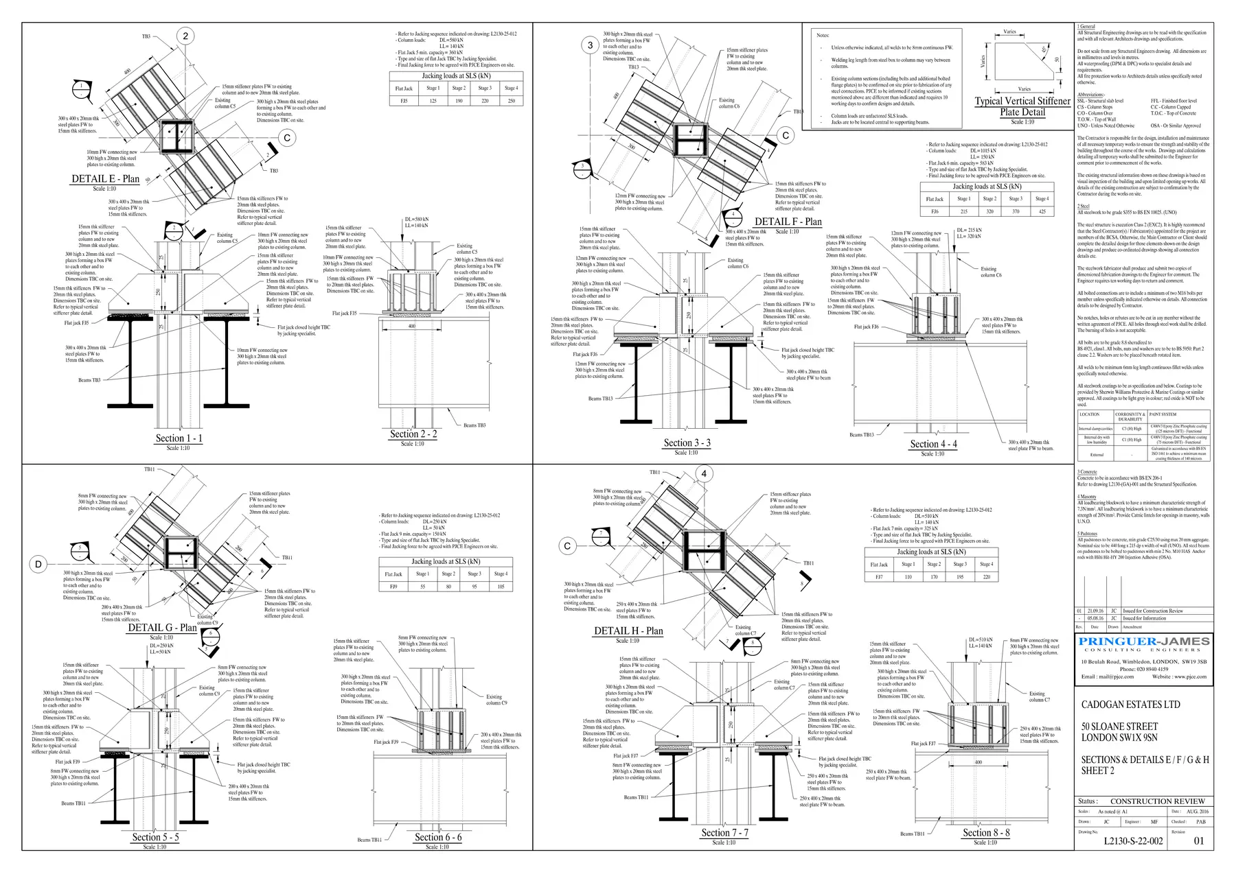 Detailed temporary-works connection drawings for 50 Sloane Street