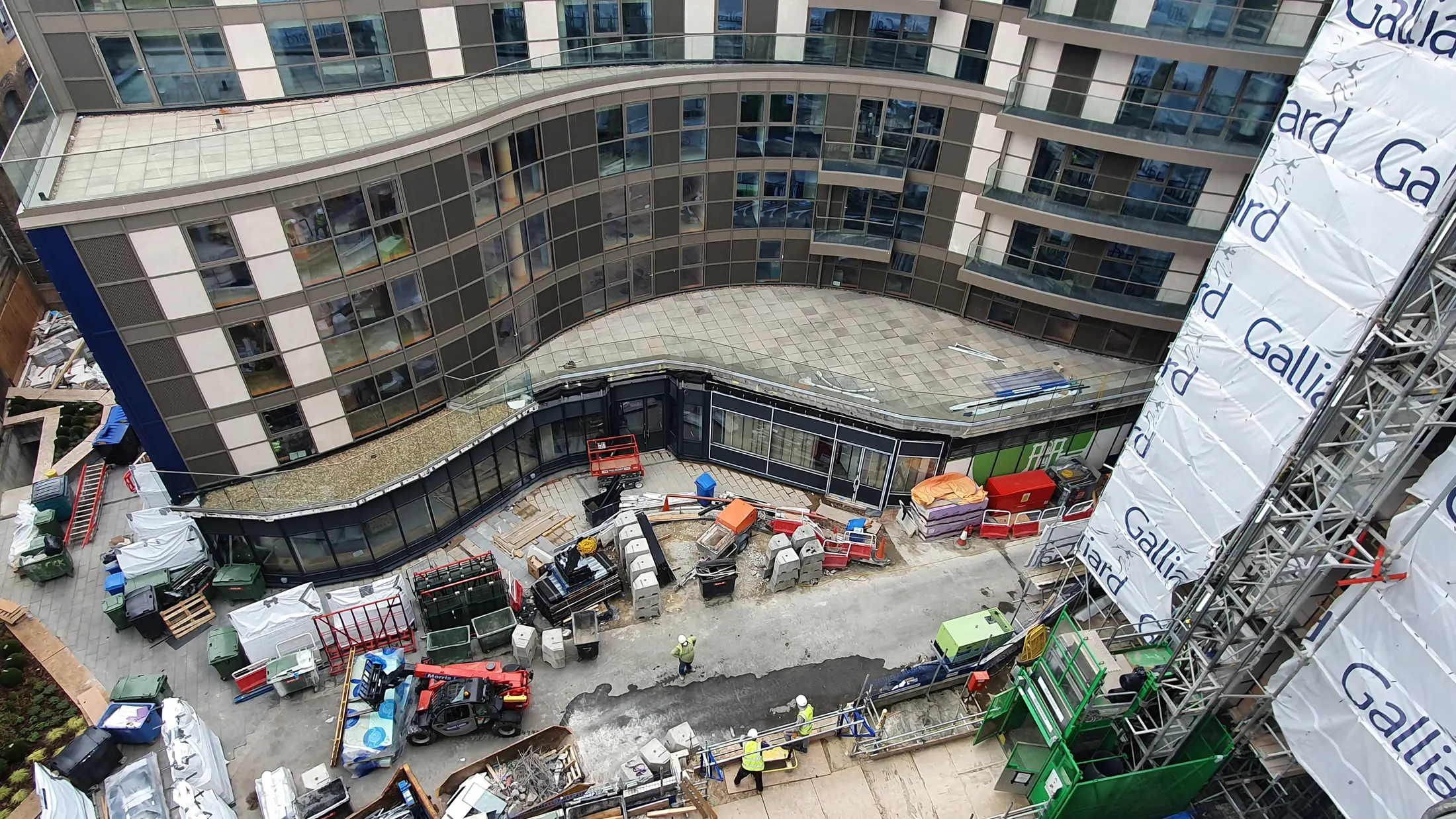 Construction progress within the Tower Bridge Road courtyard